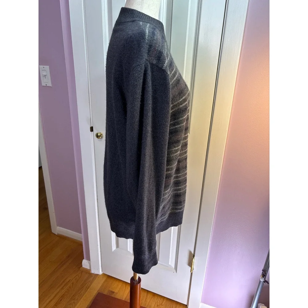 Montagut Paris 100% Cashmere Striped Mock Neck Sweater Charcoal Grey‎ Size 115